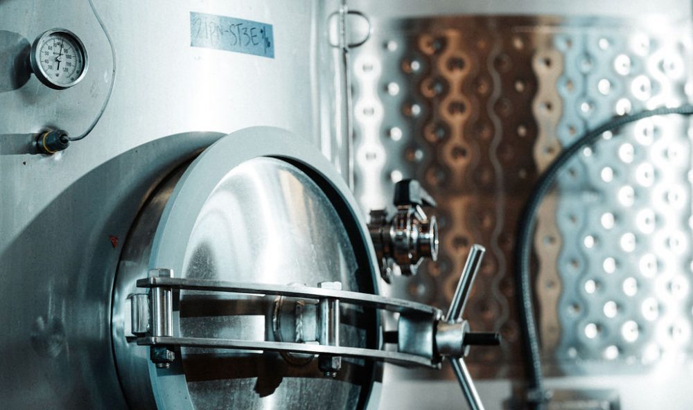 Stainless steel wine tanks at Lemelson Vineyards